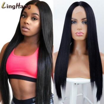 Linghang Lange Gerade Synthetische Perücke für weiße und schwarze Frauen in Braun und Rot