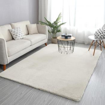 Fluffy Beige Faux Rabbit Fur Rectangle Area Rug 1800mm x 2700mm