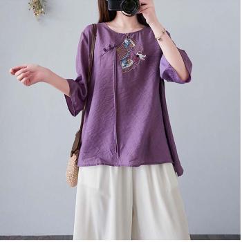 Cheongsam Top with Crane Embroidery