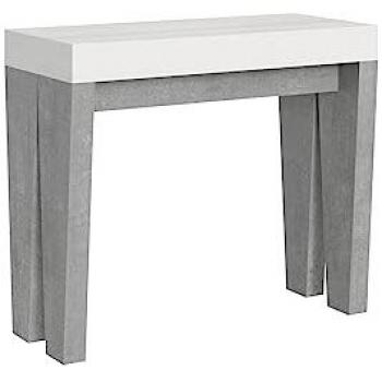 Console Extensible Spimbo Mix Small – 90×40 cm, Structure Béton Gris, Plateau de Frêne Blanc