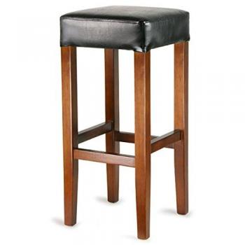 Wooden Bar Stool Collection: Black, Four Legs, Faux Leather Upholstery – 4 Units