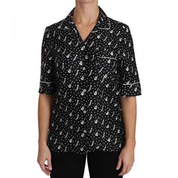 Dolce & Gabbana Silk Guitar Trumpet Print Shirt Top