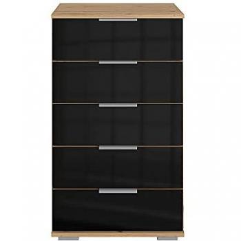 Schlafzimmerkommode ELSTRA-43, Artisan Eiche Nb. mit schwarzem Glas 49/102/41 cm