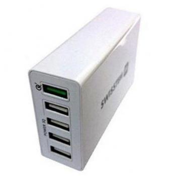 Swissten Smart IC-Ladegerät mit Quick Charge 3.0 & 5x Ports, 50 W, Weiß