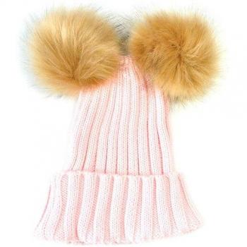 Double Pom Pom Knitted Hat for Babies