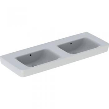 Meuble double vasque Geberit Renova Plan 130x48cm, sans trou pour robinet, avec trop-plein, blanc KeraTect