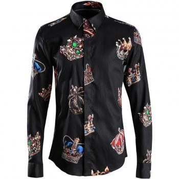 Autumn Spring Digital Printed Long Sleeve Cotton Casual Shirt Plus Size M-4XL