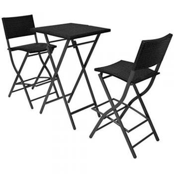 3-tlg. Bistroset Klappbar Poly Rattan Schwarz