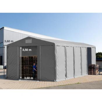 Tente de rangement TOOLPORT 8x12 m, PVC 850, H. 3,6 m, avec porte coulissante, gris