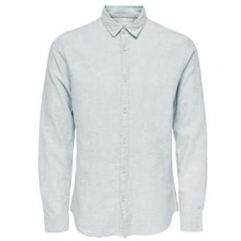 Only & Sons Caiden LS Solid Linen Shirt Slim Fit Blue Men's Size 2XL