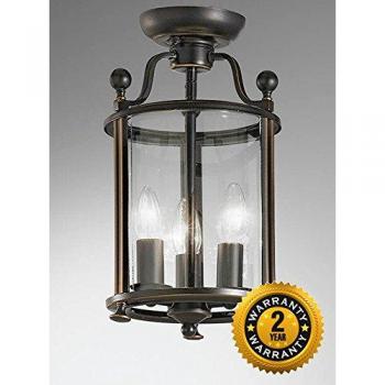 Antique Bronze Semi-Flush 3-Light Lantern Fixture