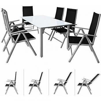 Garten-Sitzgruppe Bern 7-teilig mit Aluminiumrahmen und Milchglas in Silber