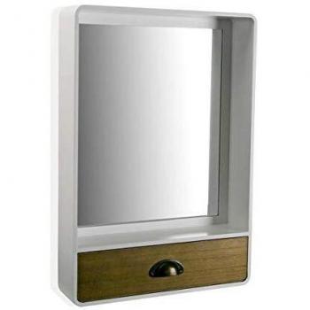 Miroir mural PEGANE – finition bois blanc, format 42 x 10 x 60 cm