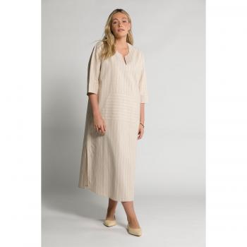 Abito lungo in cotone biologico con maniche a 3/4, Donna, Beige, Taglia 48/50