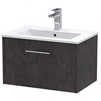 Juno 600 mm Wall‑Hung Vanity Unit, Metallic Slate Finish, 1 Drawer, 18 mm Profile Basin – Hudson Reed