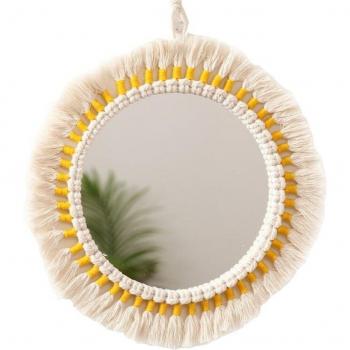 Round Hanging Mirror with Handmade Cotton Rope and Tassel