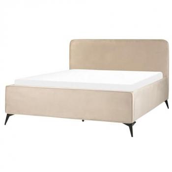 Cama de terciopelo 160 x 200 con cabecero wingback y patas de metal negras estilo clásico minimalista Valognes