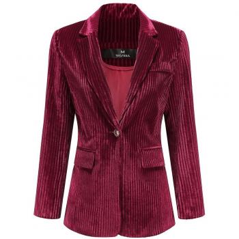 Veste Slim Fit Femme Yynuda Velours Rayé 1 Bouton Rouge M