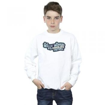 Felpa a Manica Lunga Willy Wonka: Logo Chocolate Factory (Colore Bianco)