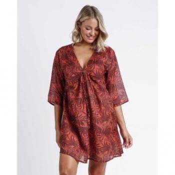 Vestido Sunset Palm Femenino Rojo Cobre – Admas