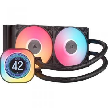 Corsair icue link titan 240 rx rgb lcd cpu liquid cooler flowdrive 2 ventole rx120 rgb icue link system hub incluso dual fan intel lga 1851/1700, amd am5/am4 nero