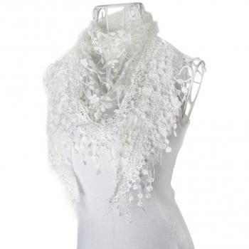 Foulard Femme Kolylong® à Franges en Dentelle Imprimé Floral Triangle Écharpe Châle (Blanc)