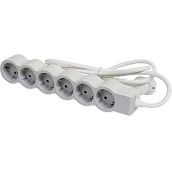 Legrand Regleta plana 6 enchufes, multitoma, 1,5 m, color blanco y gris