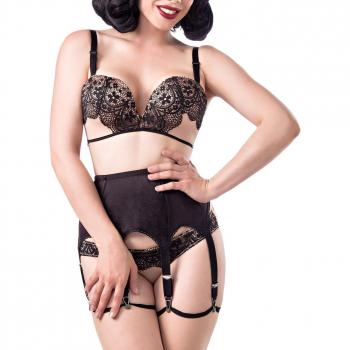Belsira 3-teiliges Burlesque Dessous-Set schwarz