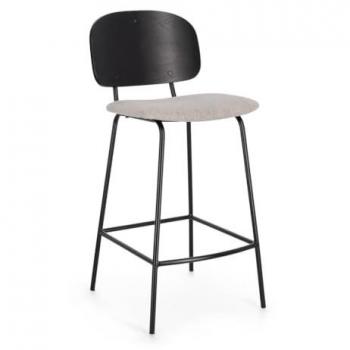 Duo de chaises de bar en tissu écru et bois noir