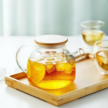 Tetera de Vidrio Transparente con Filtro y Tapa de Bambú – 32,12 oz