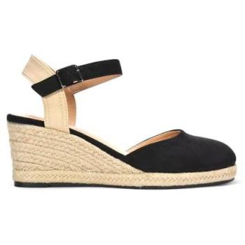 Xy London Joey Closed‑Toe Ankle Strap Espadrille Wedge Platform (Black)
