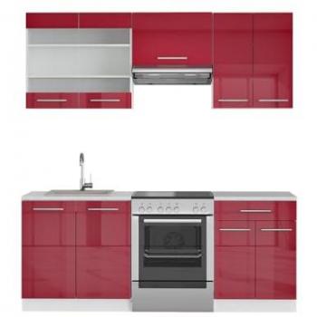 Cuisine 200 cm Fame-Line Rouge bordeaux Haute brillance sans plan de travail