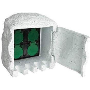 Enchufe de Jardín 4 Tomas Resina Impermeable Blanca