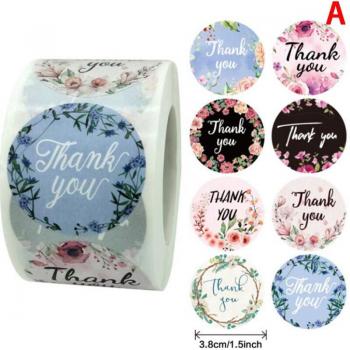 500pcs Roll of Floral Thank You Labels