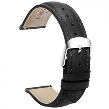 Bracelet de montre de rechange, cuir noir, 18 mm, à libération rapide