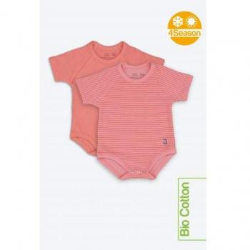 Body neonati J-bimbi 0-36 mesi, cotone bio, 4 season, corallo, 2 pezzi