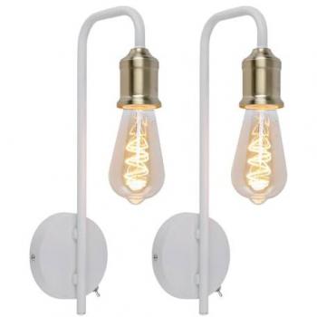 Globo Wandleuchte Bettlampe Schlafzimmerleuchte Wohnzimmerlampe Wandlampe mit Schalter, Metall Messing weiß, E27, 10,5x36x16,5cm, 2er Set