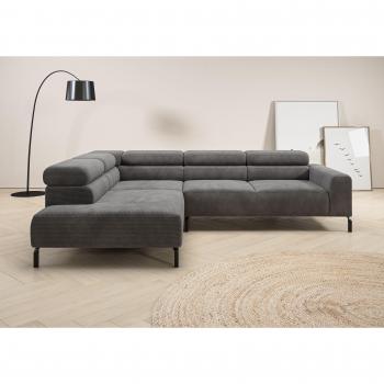 Ecksofa „Antonelli“ L‑Form – 276 cm, dunkelgrauer Cord, elektrische Sitz
