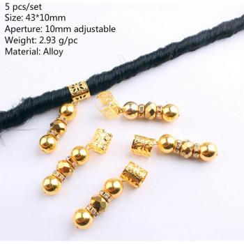 Manchettes et tubes pour dreadlocks, 5 pièces, argent et or