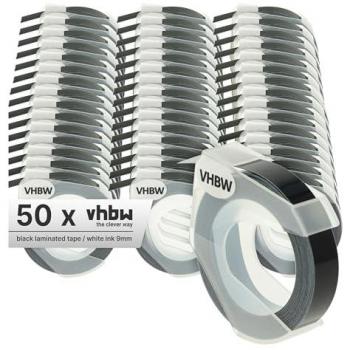 50x 3D Embossing Tape for Typo Clic Label Printer 9mm, White on Black