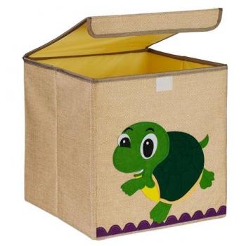Scatola Portaoggetti Tartaruga, Cesta Pieghevole in Stoffa, 33x33x33 cm, Beige Verde