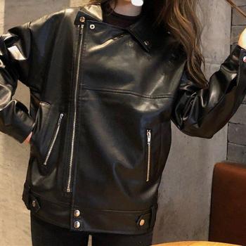 Casual Black Faux Leather Moto Jacket for Women