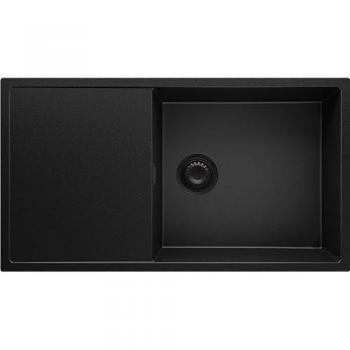Lavabo de cuisine en granit 90×50 cm, Kit Vidage Ibiza, Évier à encastrer – Primagran Noir