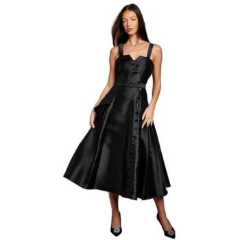 Coast Women’s Lisa Tan Volumetric Twill Midi with Belt – Black, 10