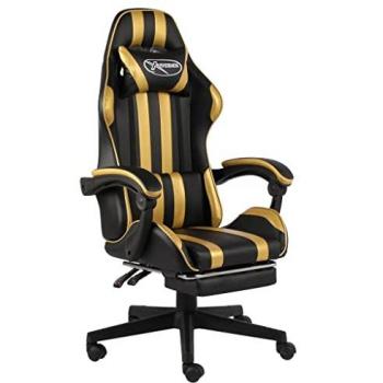 Vidaxl Silla gaming con reposapiés cuero sintético negro y dorado