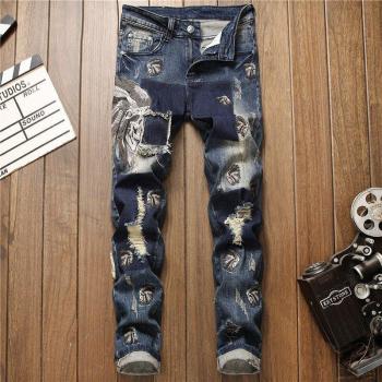 Herbst‑Patchwerk‑Style: Jeans für Männer – zerrissen, bestickt, stretchbar, Löcher