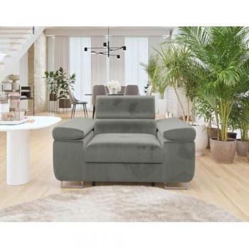 Fauteuil Design « Pablo » – Velours gris avec têtière réglable