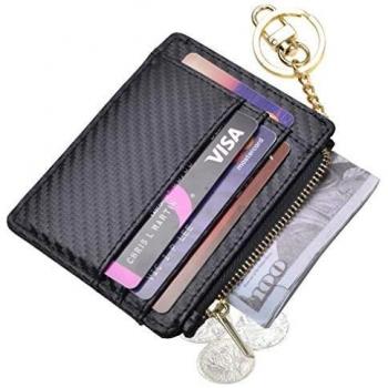 Ehsbuy Leather Zipper Coin Purse Keychain Wallet for Women & Men