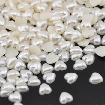 50Pcs 8mm Beige Heart Flatback Pearls for Crafting and Embellishments