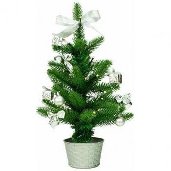 Festlicher LED‑Weihnachtsbaum mit silberner Deko, 20×20×45 cm